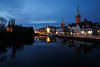 Lbeck Altstadt Nachtpanorama am Wasser Trave-Promenade